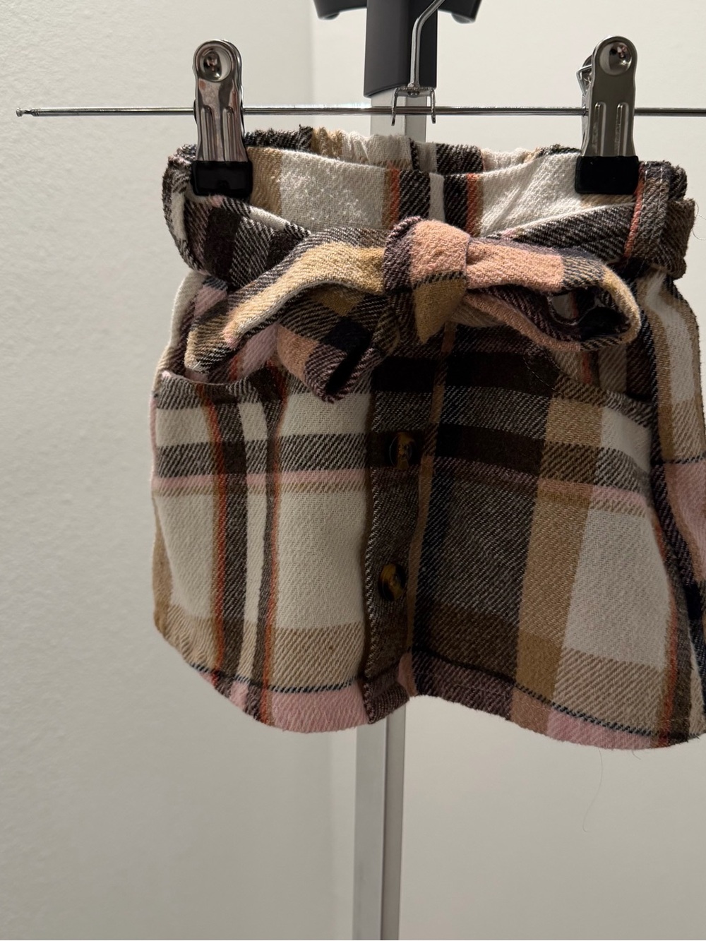 Plaid Paperbag Tie-Waist Girl Skirt- Tan & Brown